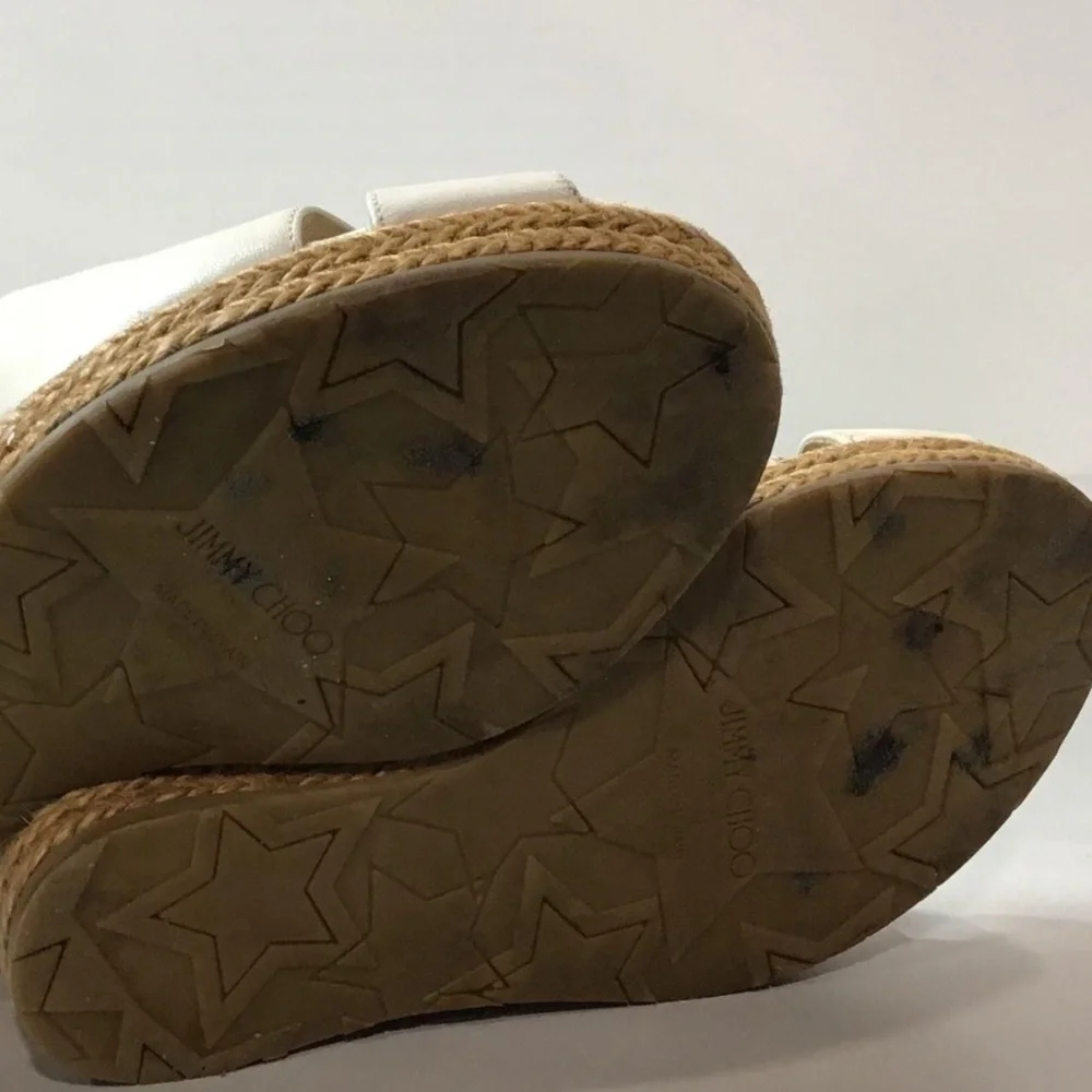 Women’s Jimmy Choo Cream Leather Peep Toe Sling Back Wedge Size 36